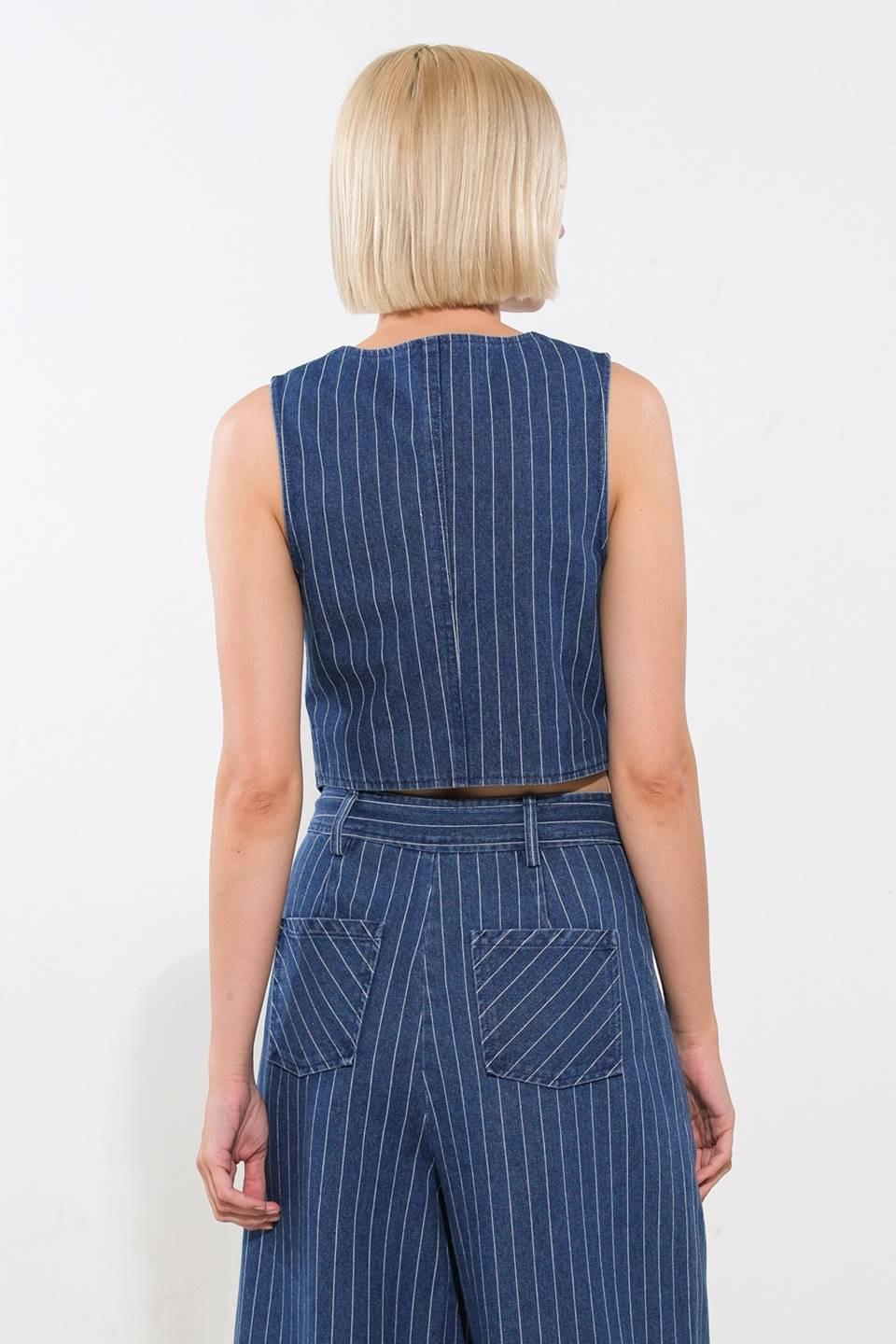 I Still Believe Denim Vest in medium indigo, view 2 — Soul Flow Apparel
