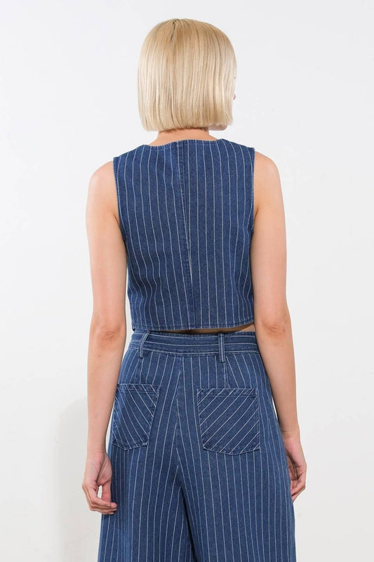 I Still Believe Denim Vest in medium indigo, view 2 — Soul Flow Apparel