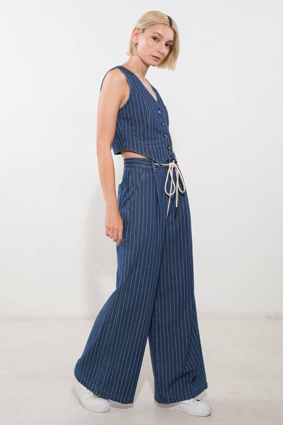 I Still Believe Denim Vest in medium indigo, view 3 — Soul Flow Apparel