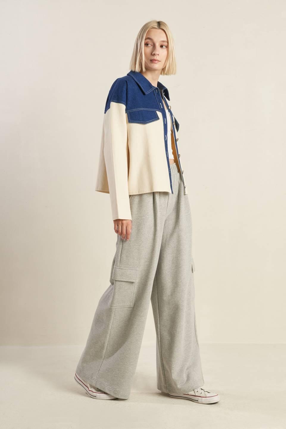 Sweet Harmony Denim Combination Jacket in cream, view 3 — Soul Flow Apparel