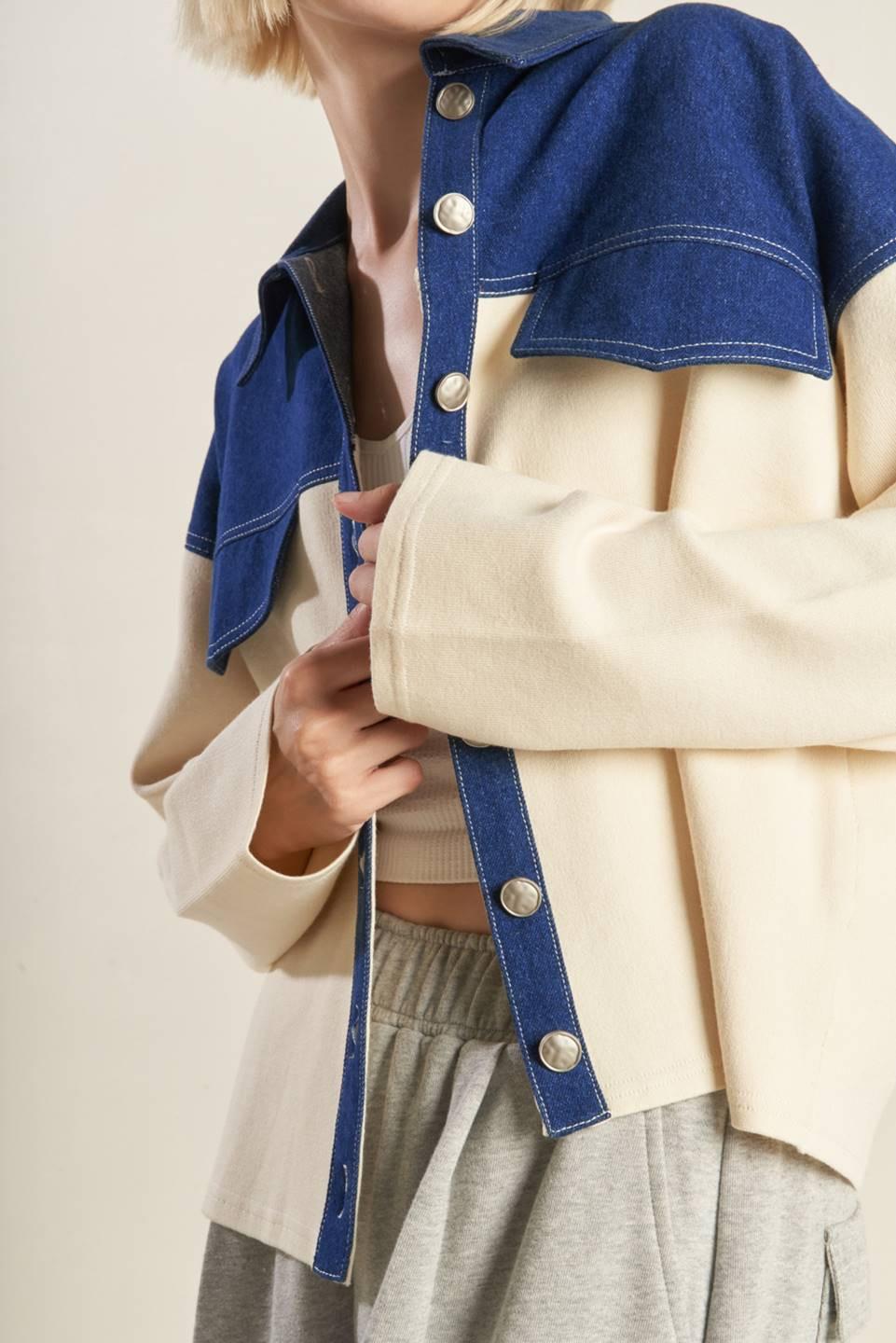 Sweet Harmony Denim Combination Jacket in cream, view 5 — Soul Flow Apparel
