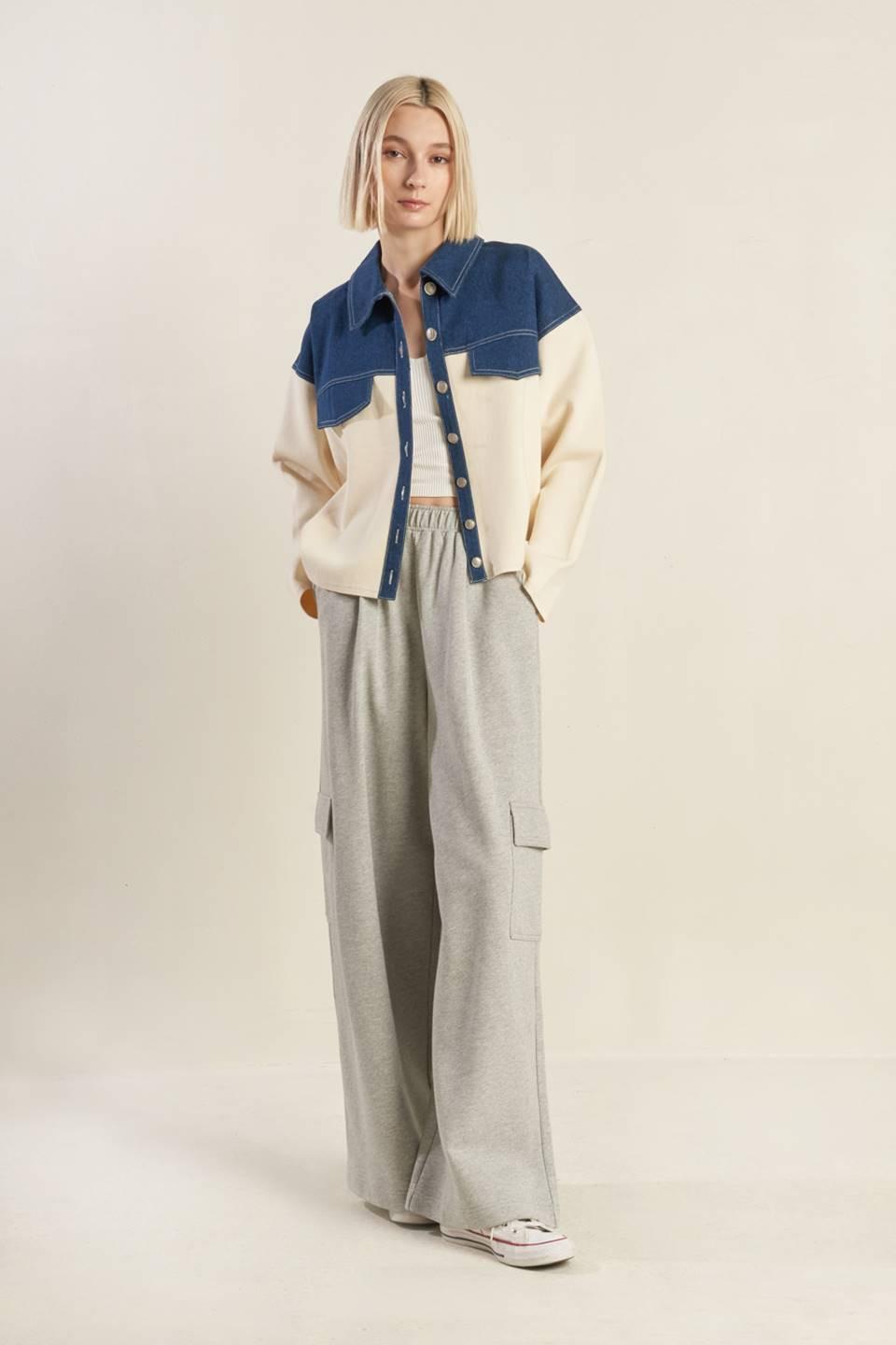 Sweet Harmony Denim Combination Jacket in cream, view 6 — Soul Flow Apparel