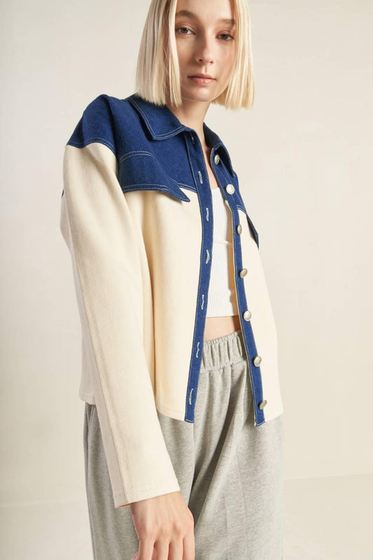 Sweet Harmony Denim Combination Jacket in cream, view 7 — Soul Flow Apparel