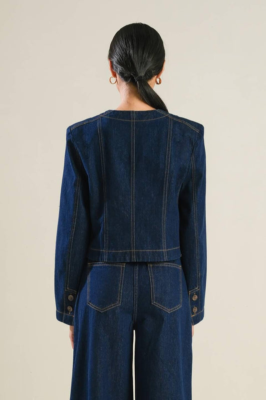 Crisp Canvas Denim Jacket in indigo, view 2 — Soul Flow Apparel