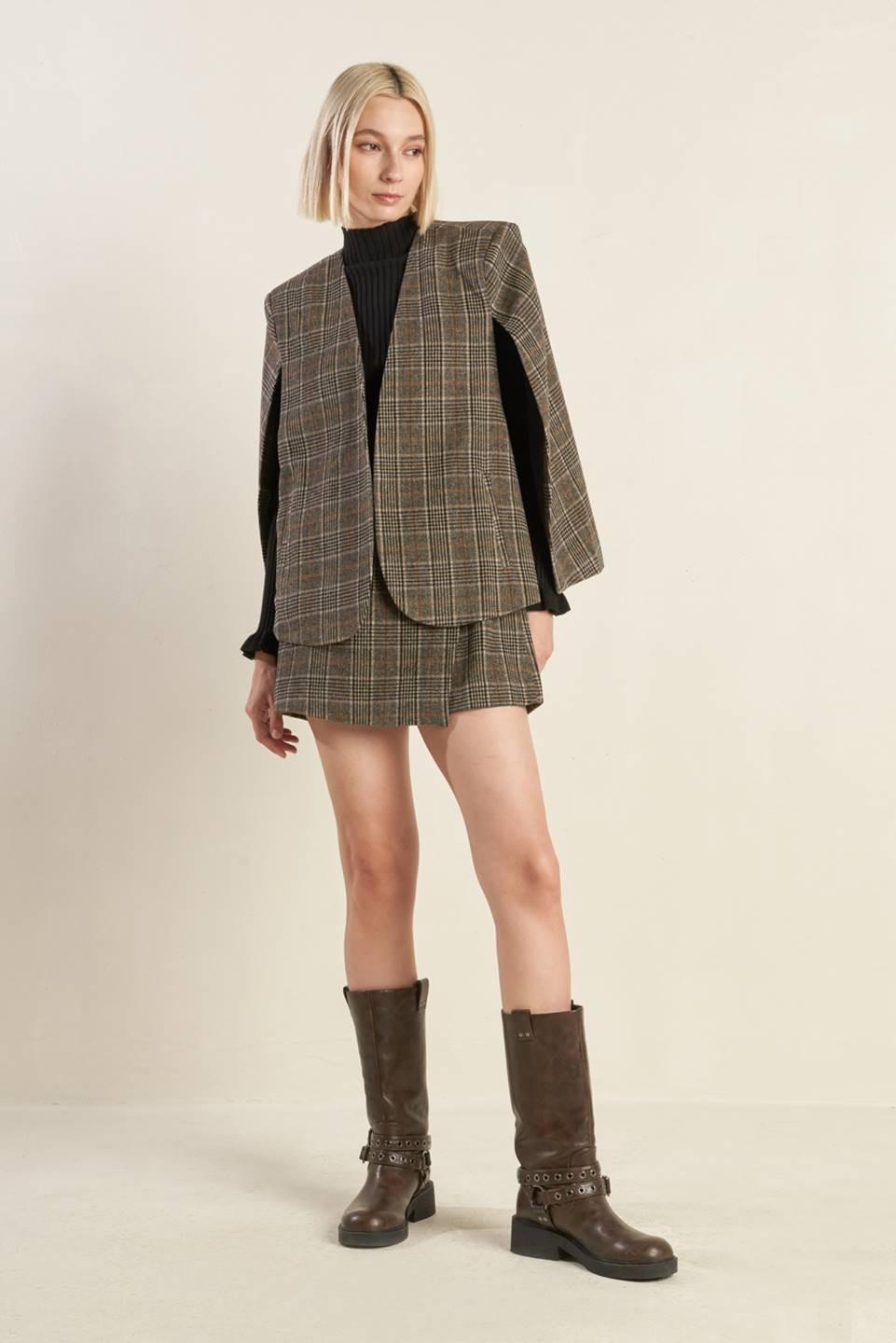 Eternal Devotion Woolen Capelet in brown black, view 1 — Soul Flow Apparel