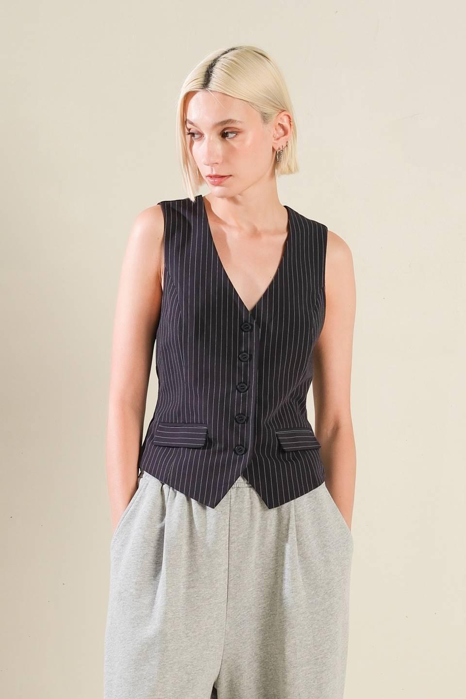 Caught Your Eye Woven Vest in navy, view 1 — Soul Flow Apparel