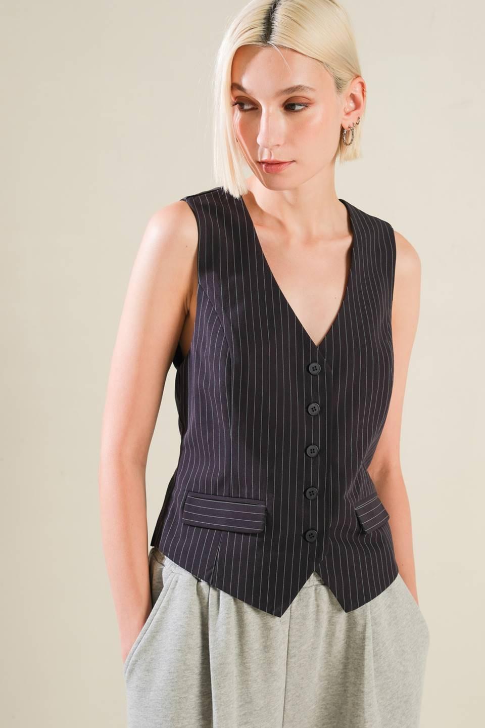 Caught Your Eye Woven Vest in navy, view 4 — Soul Flow Apparel