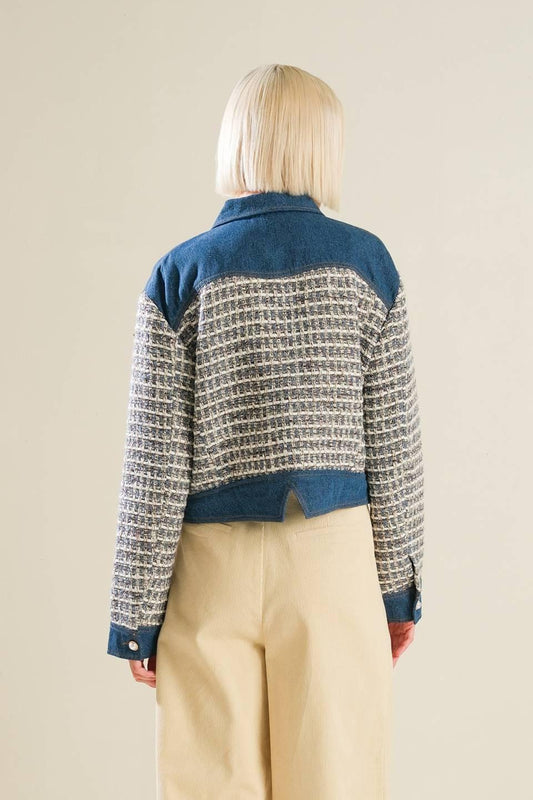 Better Days Tweed Denim Jacket in multi, view 2 — Soul Flow Apparel
