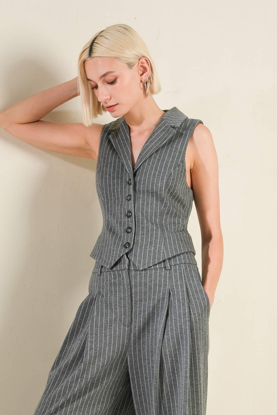 Wanna Be Loved Woven Vest in grey white, view 1 — Soul Flow Apparel
