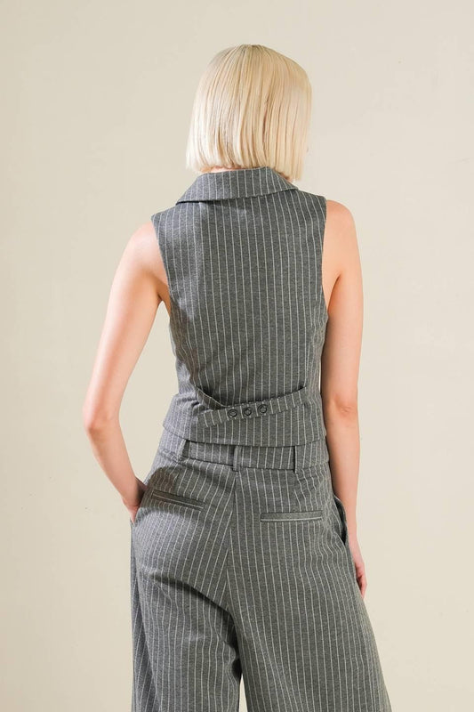 Wanna Be Loved Woven Vest in grey white, view 2 — Soul Flow Apparel