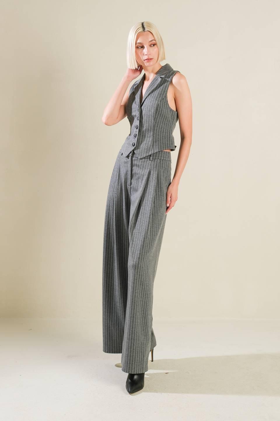 Wanna Be Loved Woven Vest in grey white, view 3 — Soul Flow Apparel
