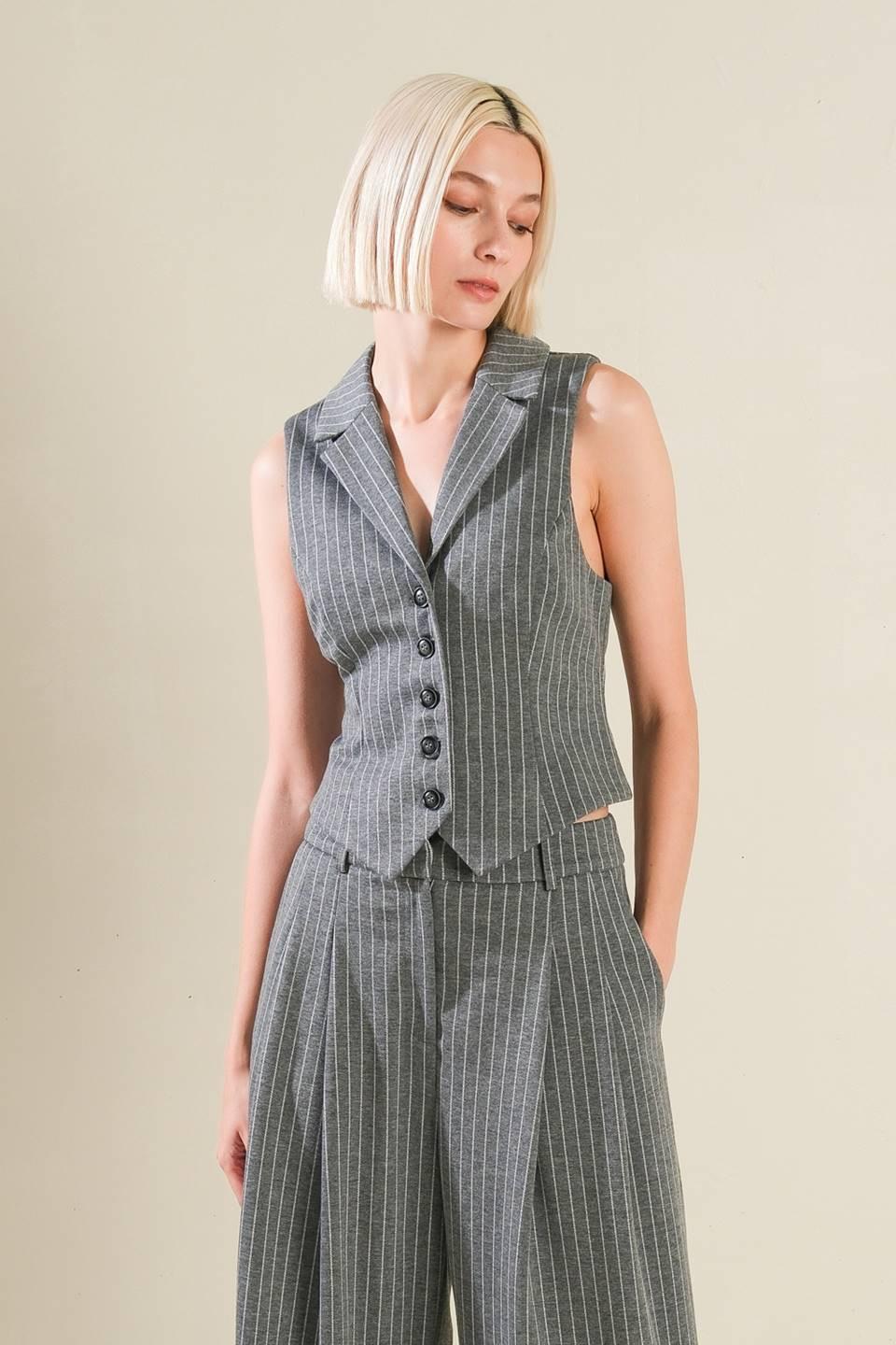 Wanna Be Loved Woven Vest in grey white, view 4 — Soul Flow Apparel