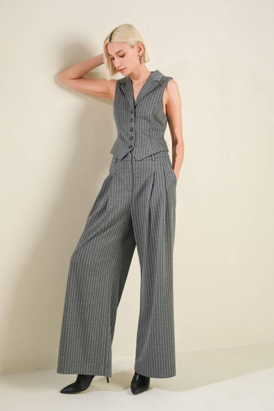 Wanna Be Loved Woven Vest in grey white, view 5 — Soul Flow Apparel