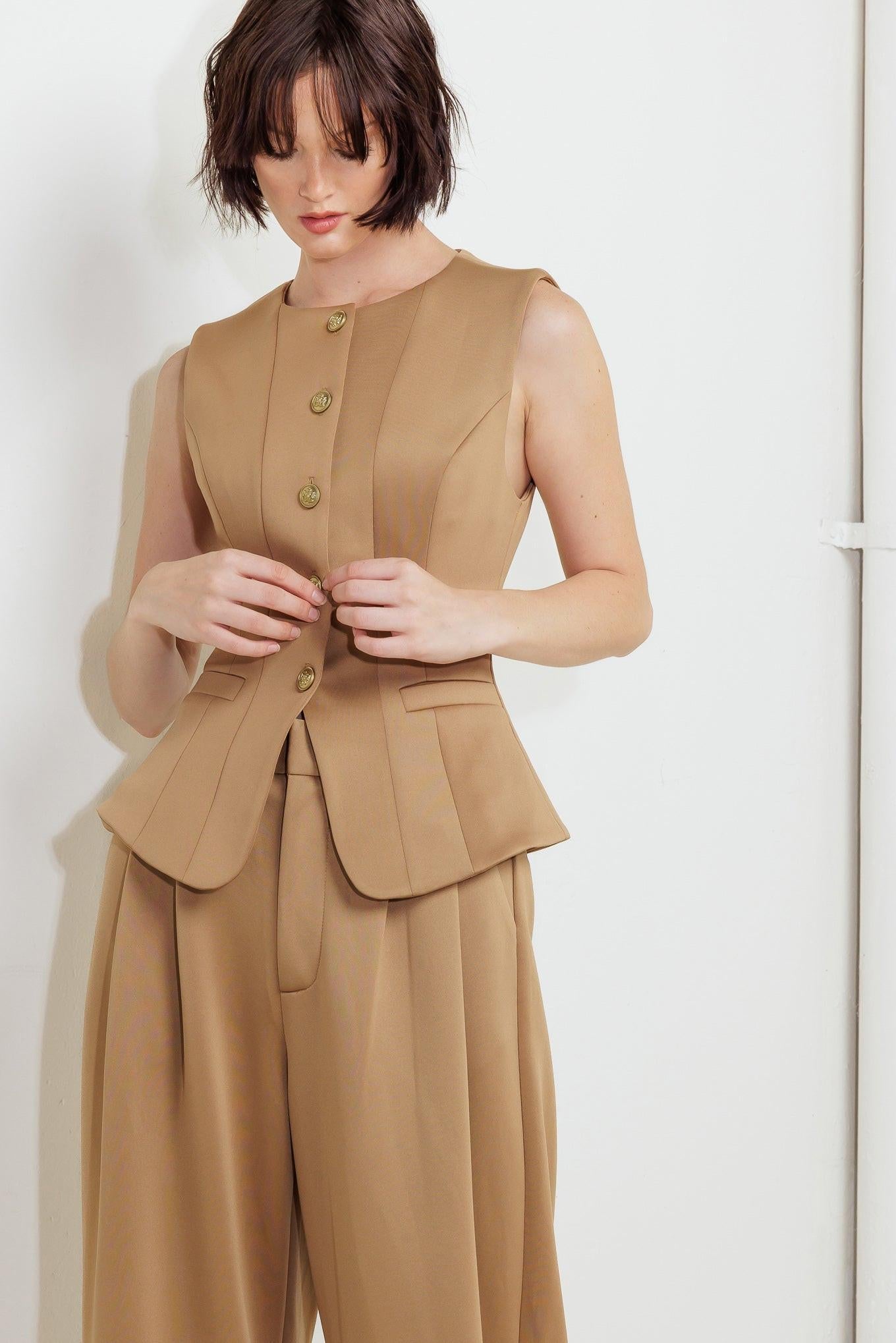 Romantic Petal Woven Vest in camel, view 3 — Soul Flow Apparel