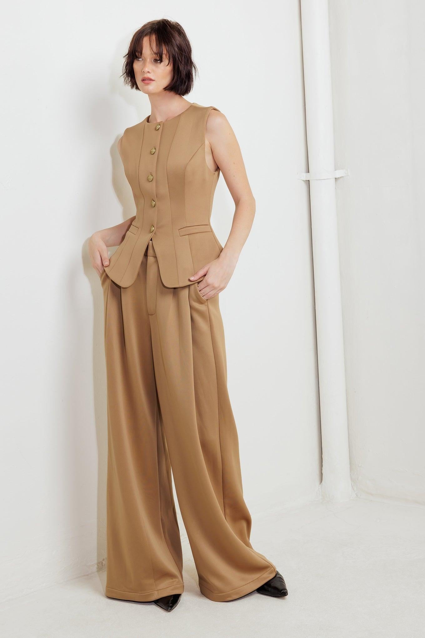 Romantic Petal Woven Vest in camel, view 4 — Soul Flow Apparel
