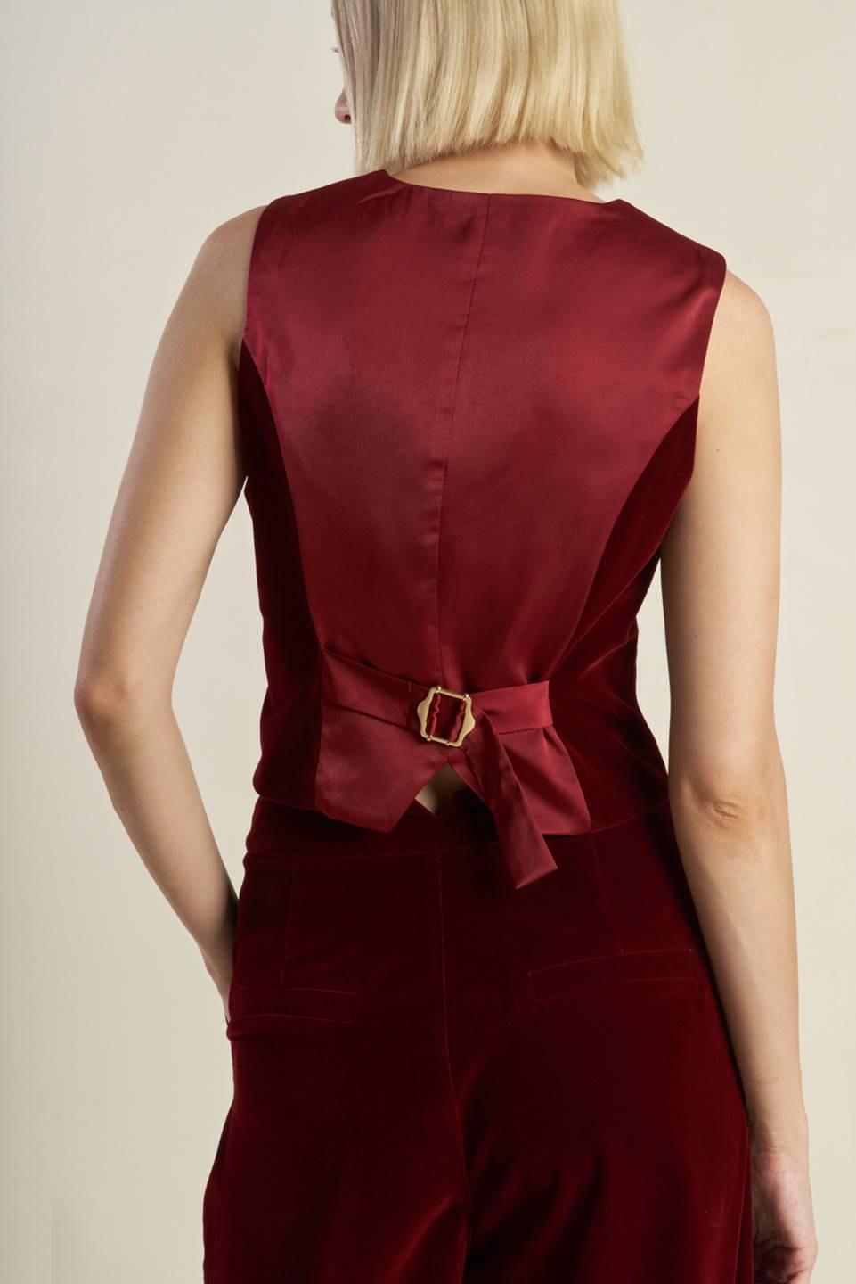 Coy Charm Velvet Vest in berry, view 2 — Soul Flow Apparel