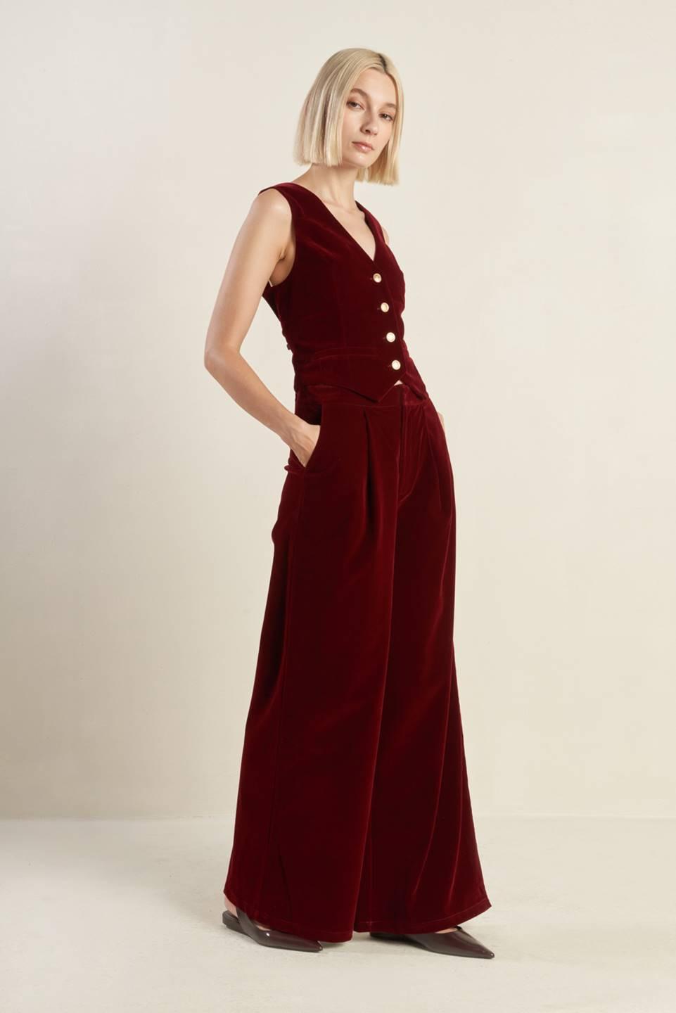 Coy Charm Velvet Vest in berry, view 3 — Soul Flow Apparel