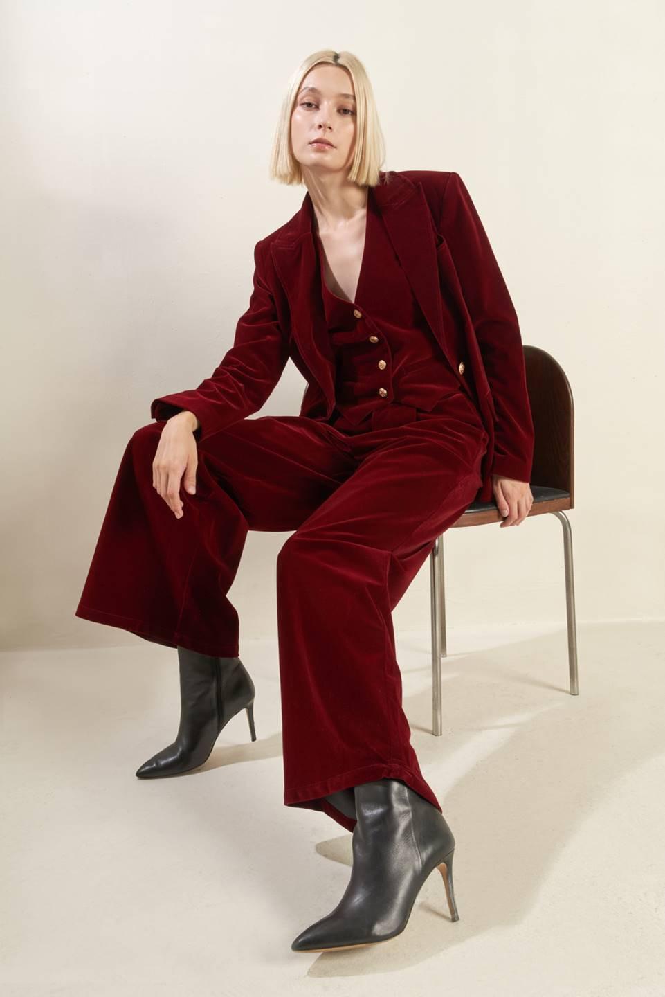 Coy Charm Velvet Vest in berry, view 6 — Soul Flow Apparel