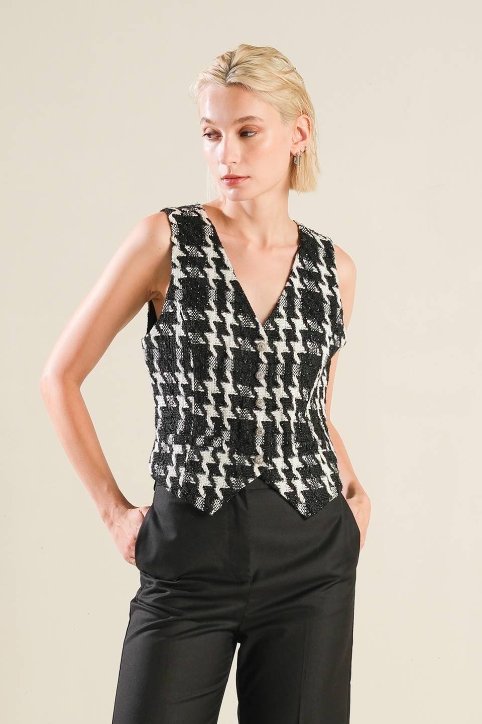 When I'm with You Tweed Vest in black multi, view 1 — Soul Flow Apparel