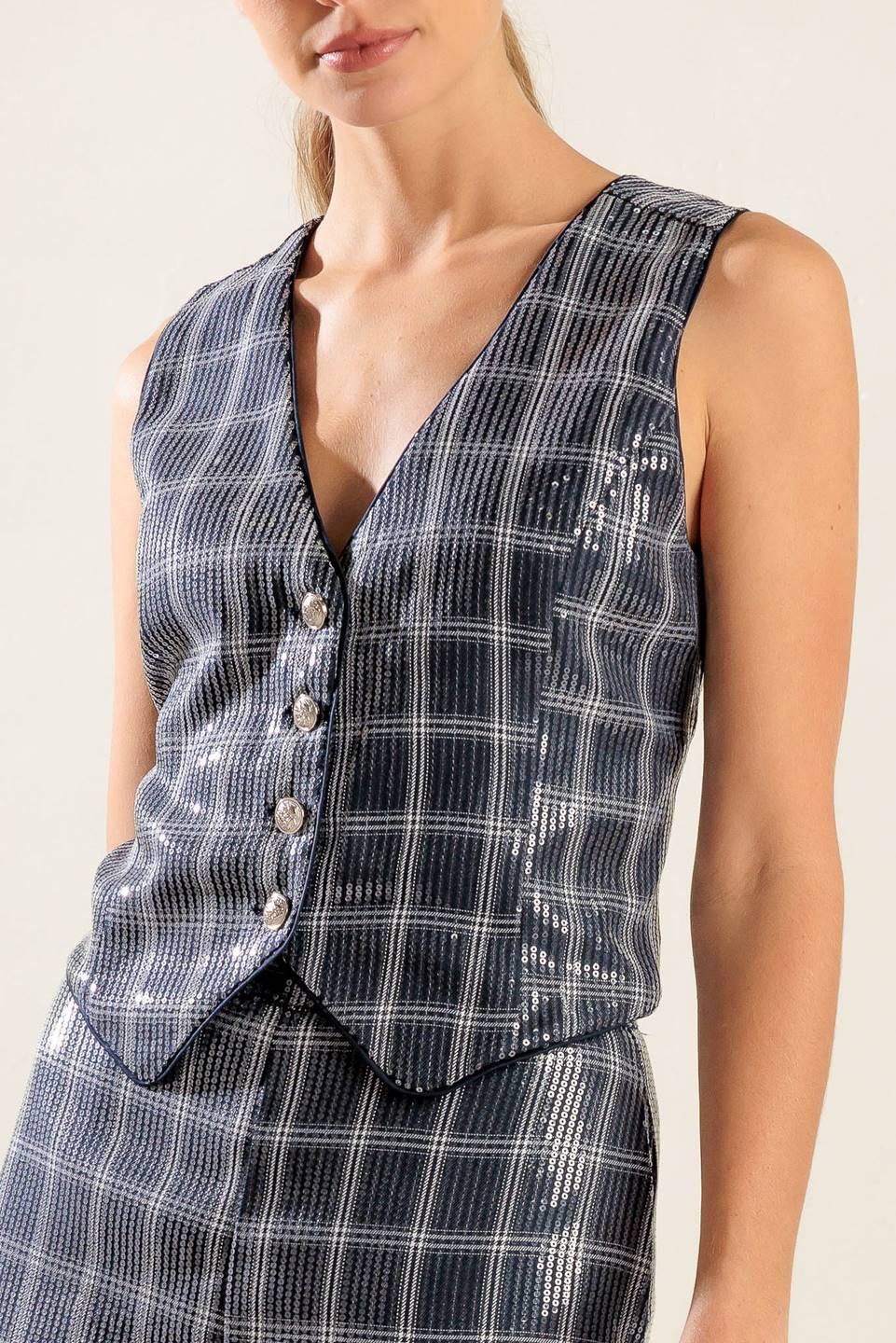 Traveling Far Navy Sequin Vest, view 3 — Soul Flow Apparel