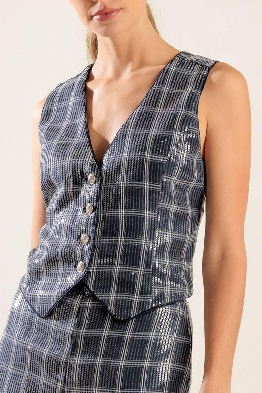 Traveling Far Navy Sequin Vest, view 3 — Soul Flow Apparel