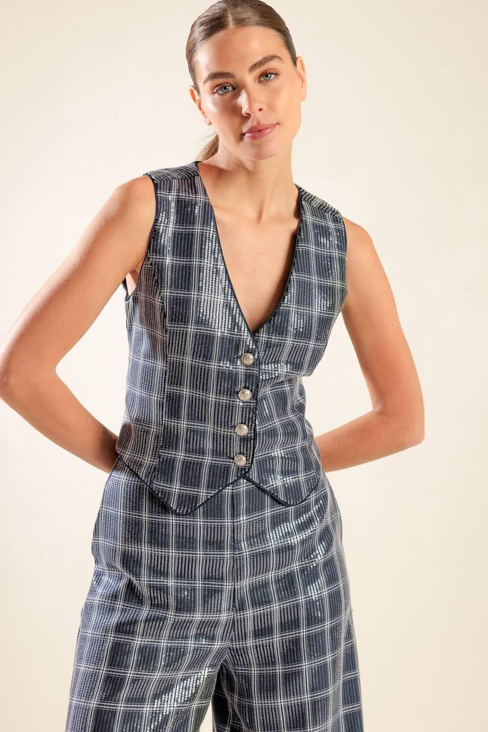 Traveling Far Navy Sequin Vest, view 4 — Soul Flow Apparel