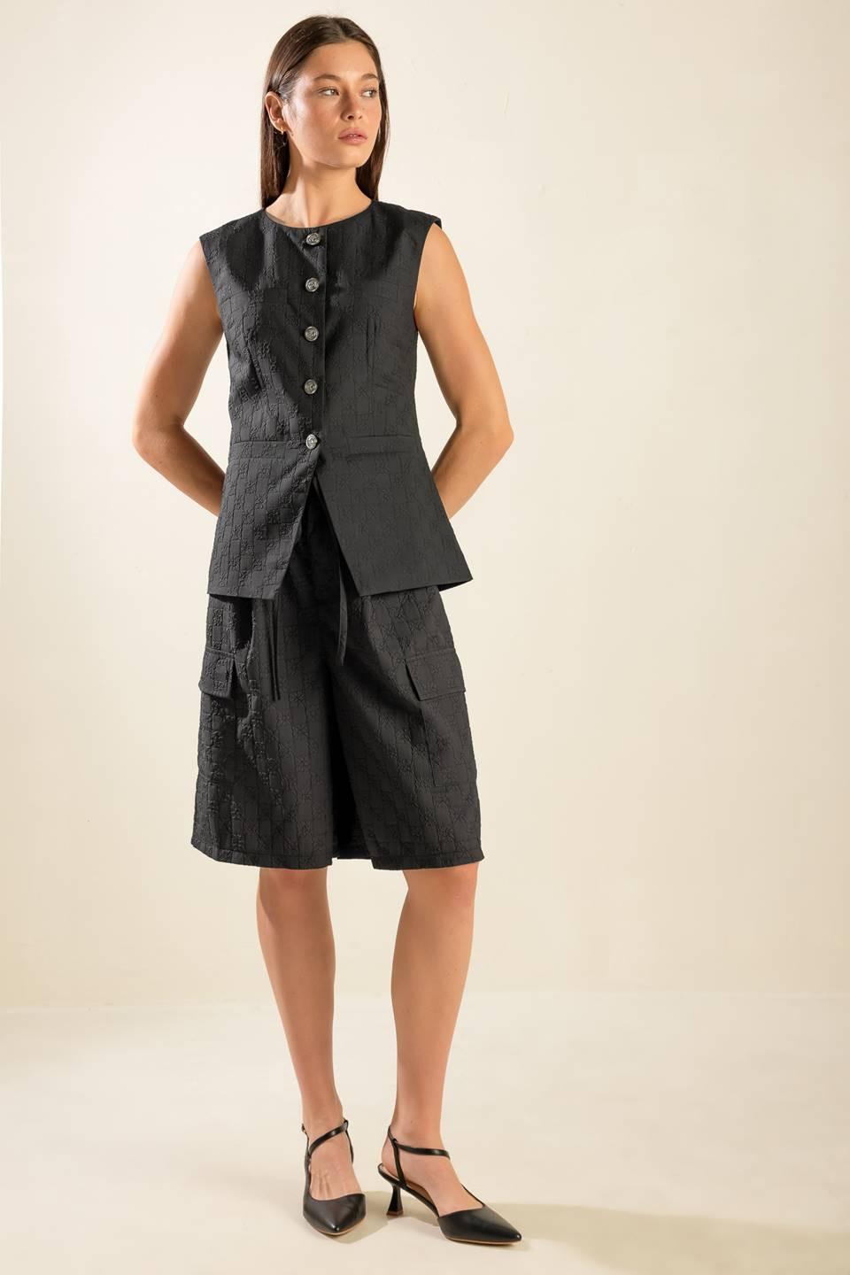 See What Happens Woven Vest in black, view 1 — Soul Flow Apparel