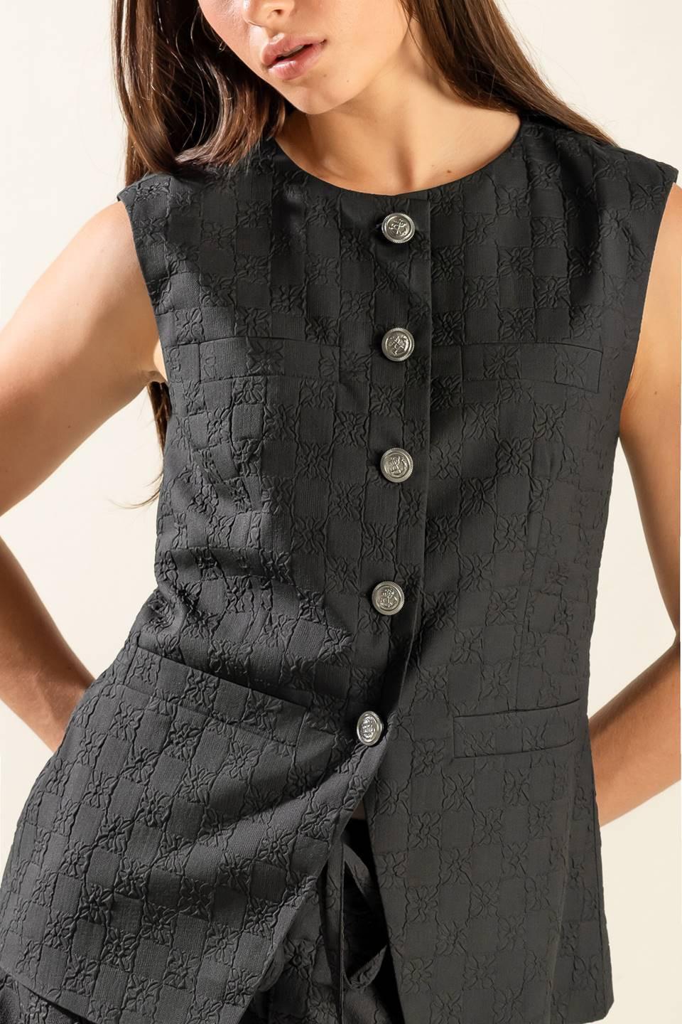 See What Happens Woven Vest in black, view 2 — Soul Flow Apparel