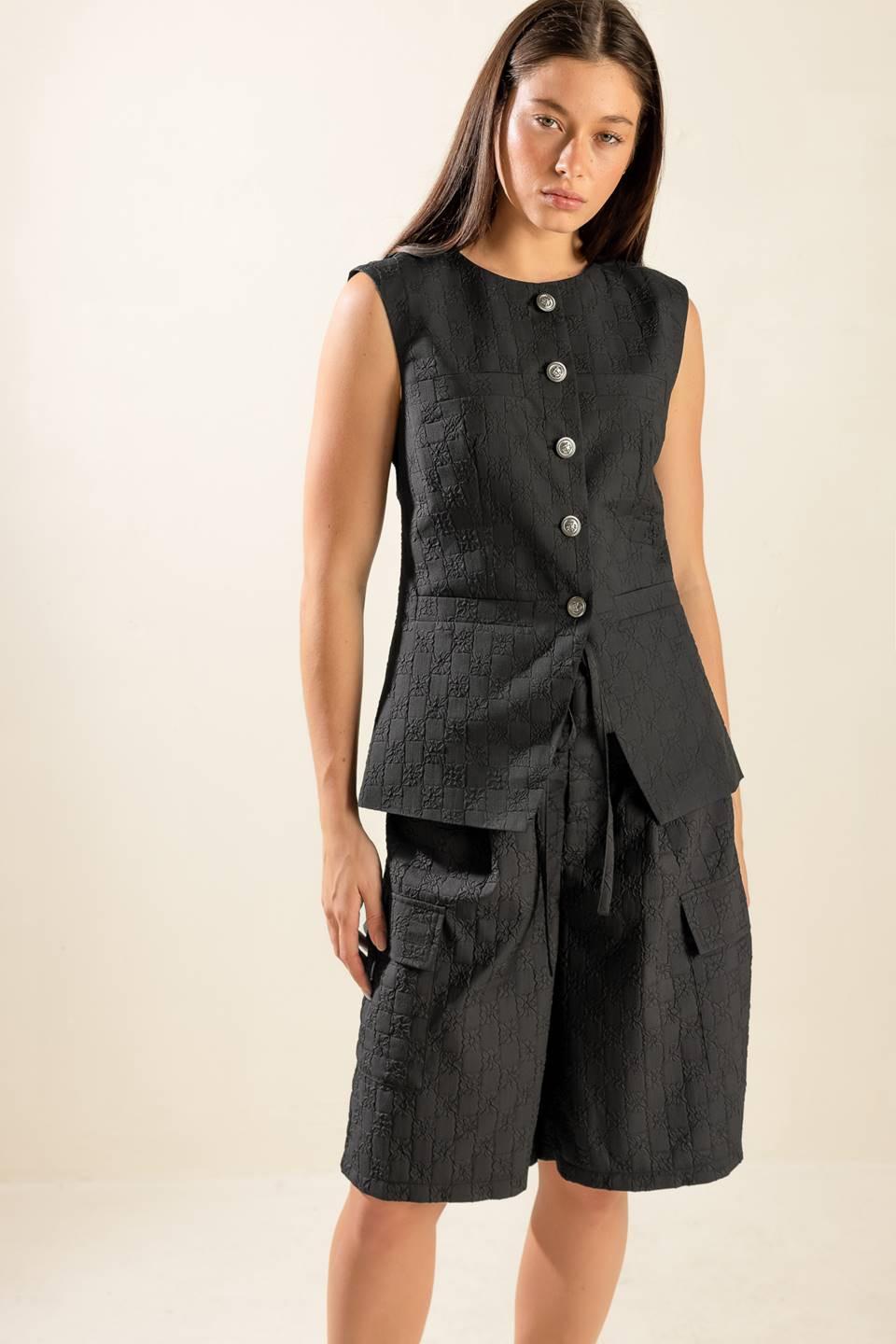 See What Happens Woven Vest in black, view 3 — Soul Flow Apparel