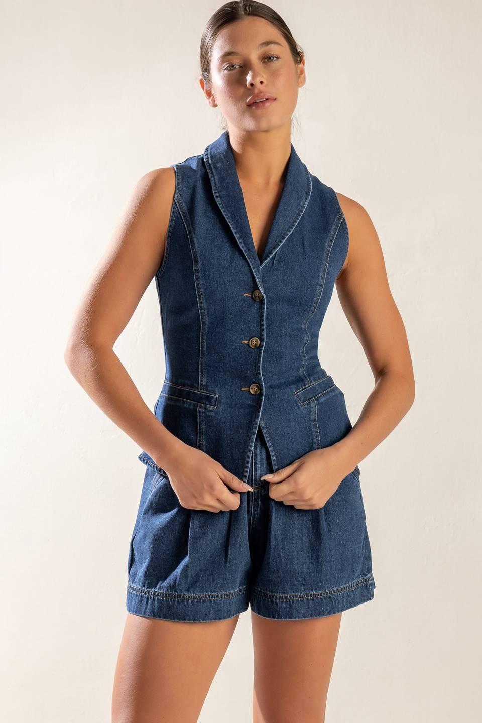 Spring Romance Denim Vest in indigo, view 3 — Soul Flow Apparel