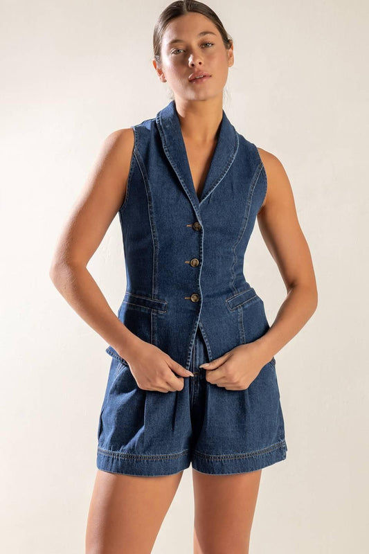 Spring Romance Denim Vest in indigo, view 3 — Soul Flow Apparel