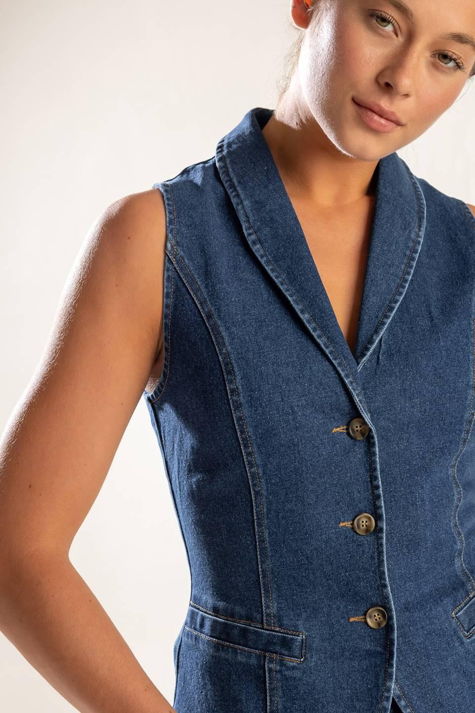 Spring Romance Denim Vest in indigo, view 4 — Soul Flow Apparel