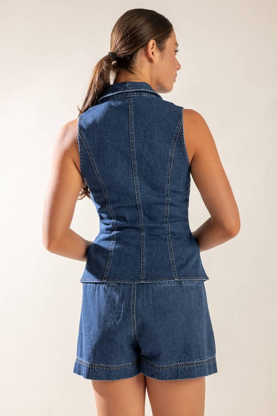 Spring Romance Denim Vest in indigo, view 6 — Soul Flow Apparel