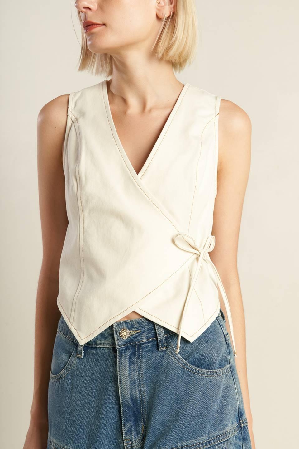 Watching the Wind Woven Vest in ecru, view 6 — Soul Flow Apparel