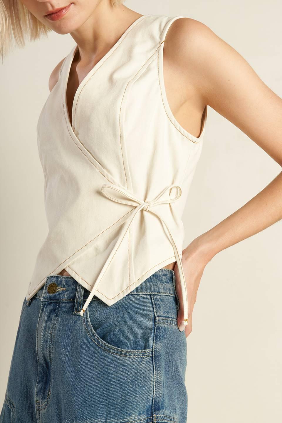Watching the Wind Woven Vest in ecru, view 7 — Soul Flow Apparel