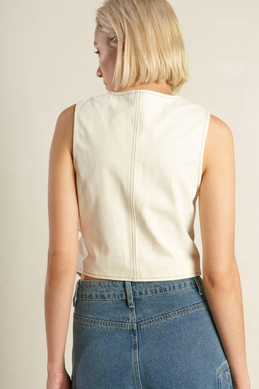 Watching the Wind Woven Vest in ecru, view 8 — Soul Flow Apparel