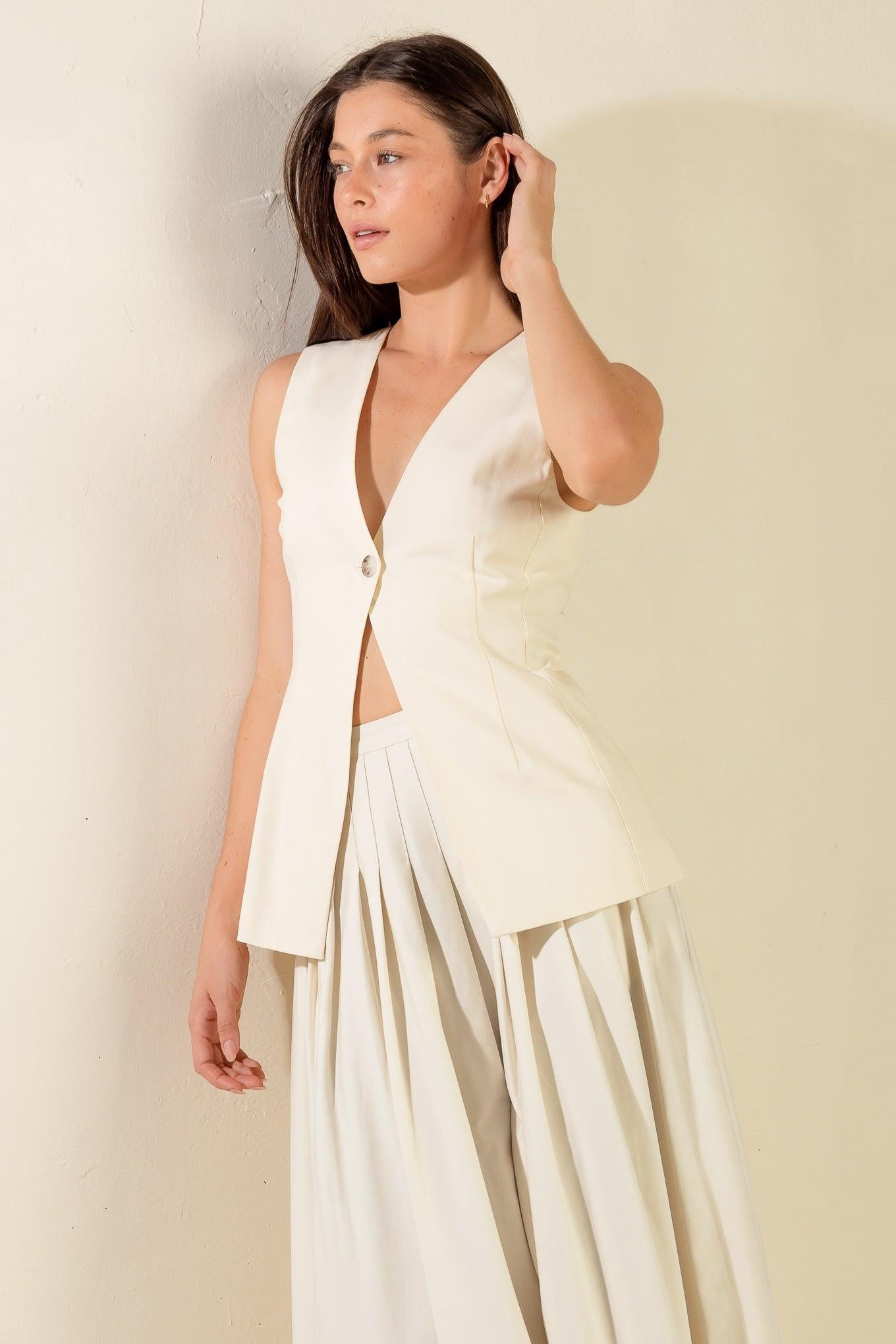 Fleeting Fauna Woven Vest in cream, view 6 — Soul Flow Apparel