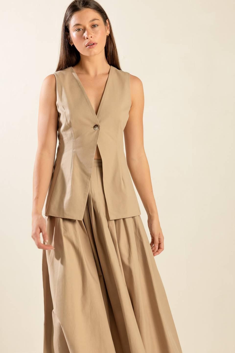 Fleeting Fauna Woven Vest in sand, view 3 — Soul Flow Apparel