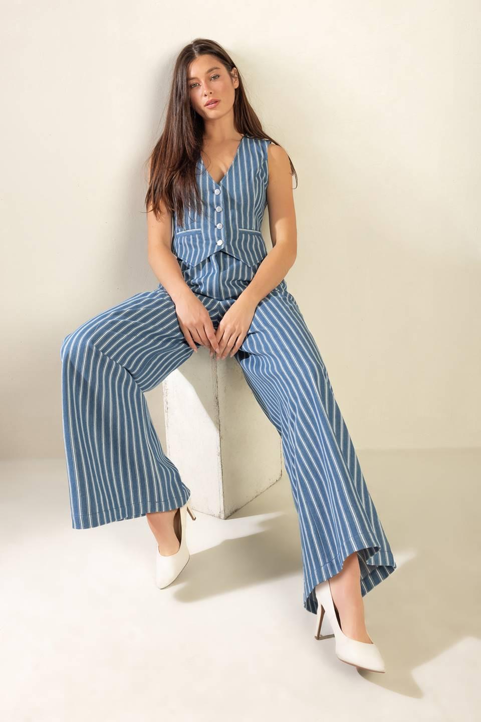 Frames of Bliss Woven Vest in stripe dindigo, view 8 — Soul Flow Apparel