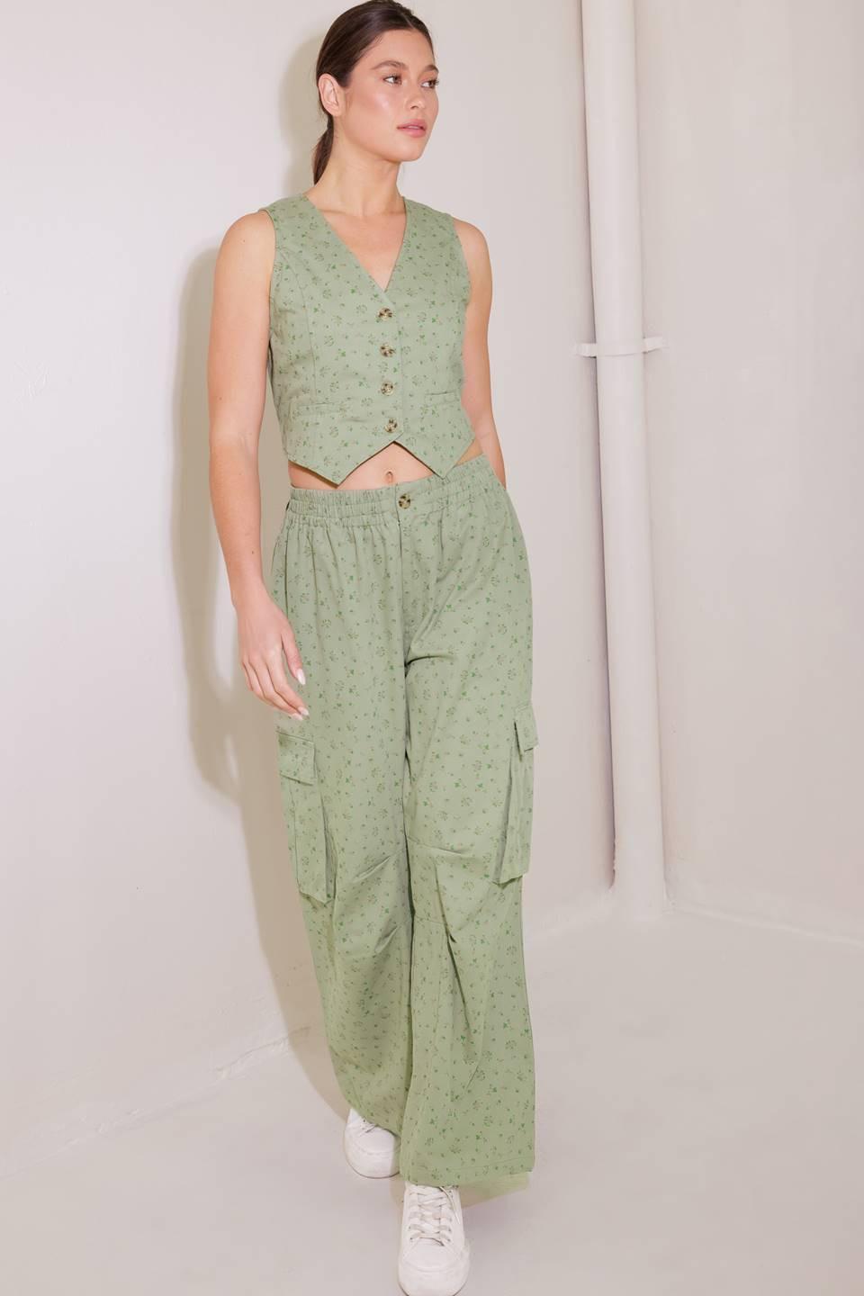 Drifting Currents Olive Woven Vest in multi, view 2 — Soul Flow Apparel