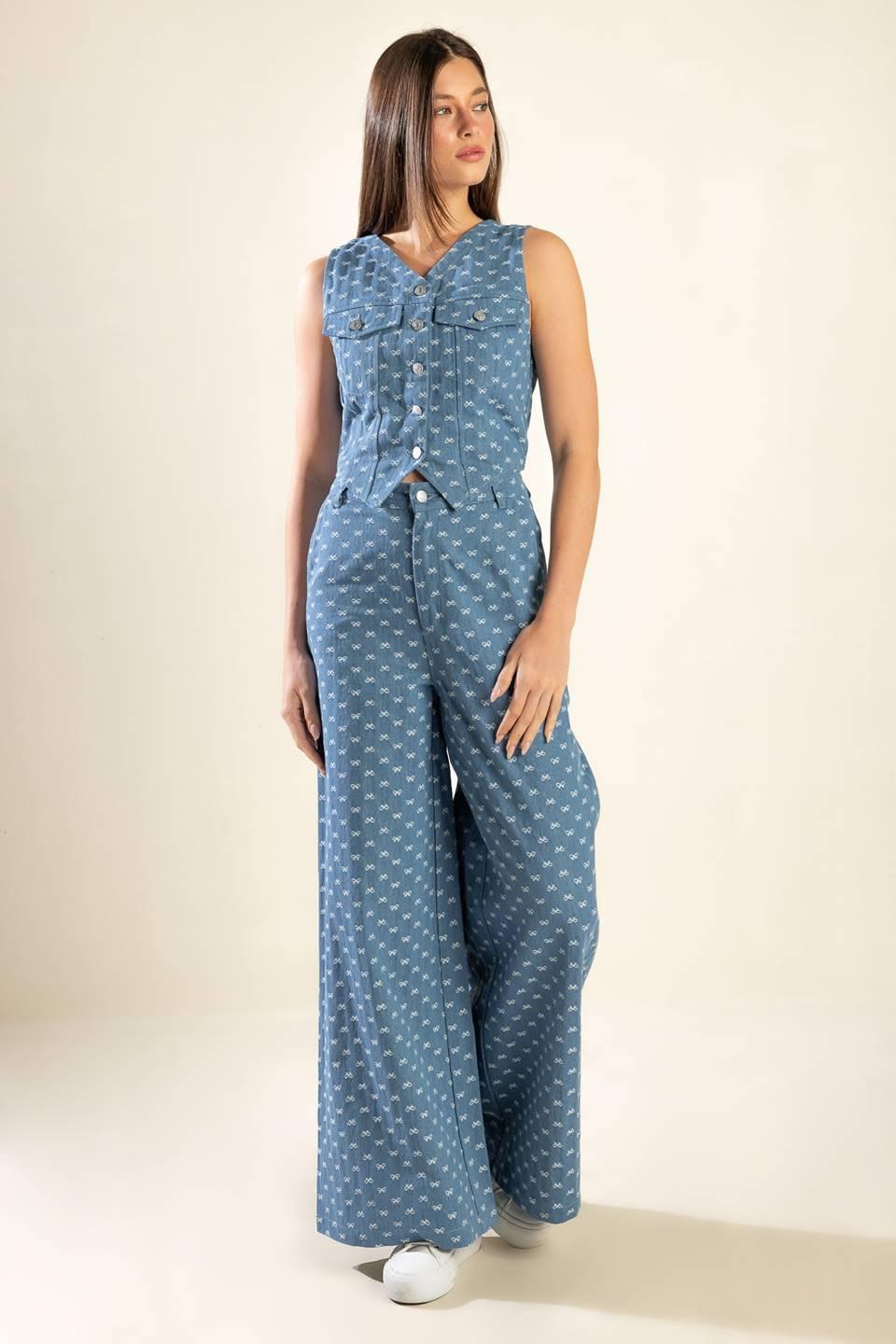Mimosa Morning Woven Vest in light denim, view 2 — Soul Flow Apparel
