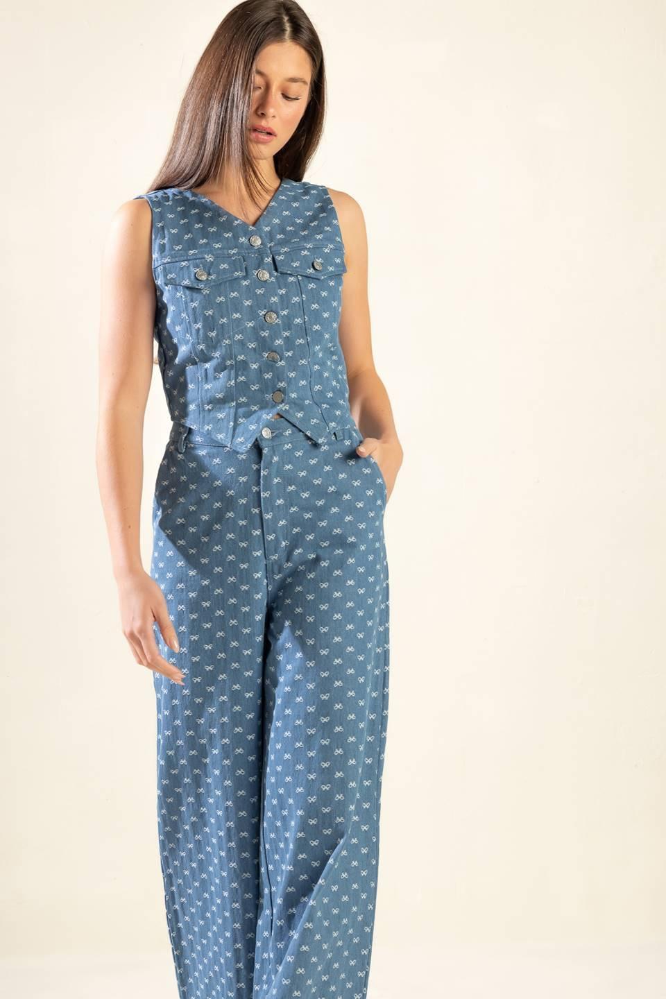 Mimosa Morning Woven Vest in light denim, view 3 — Soul Flow Apparel
