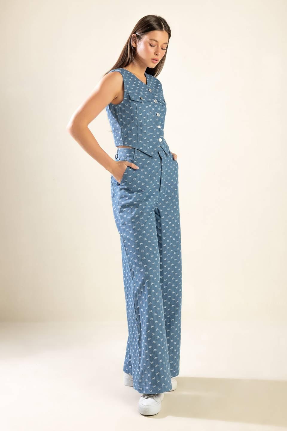 Mimosa Morning Woven Vest in light denim, view 4 — Soul Flow Apparel