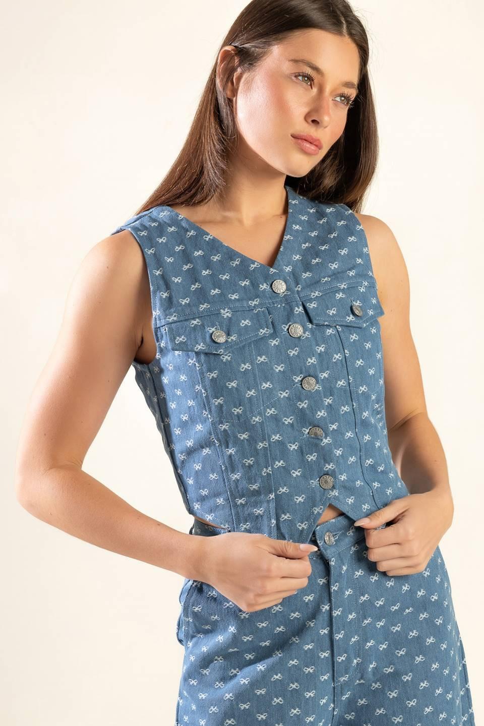 Mimosa Morning Woven Vest in light denim, view 5 — Soul Flow Apparel