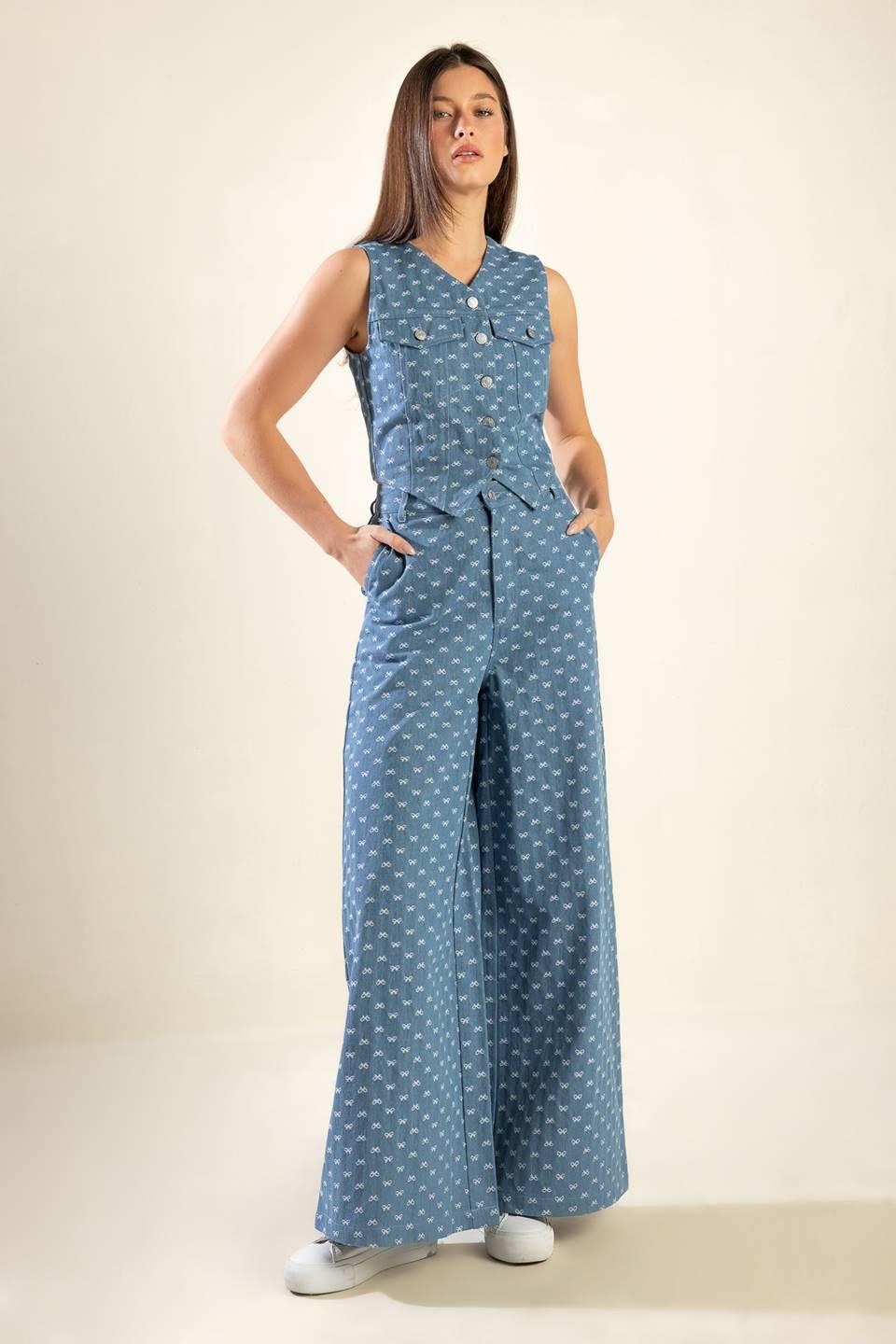 Mimosa Morning Woven Vest in light denim, view 6 — Soul Flow Apparel
