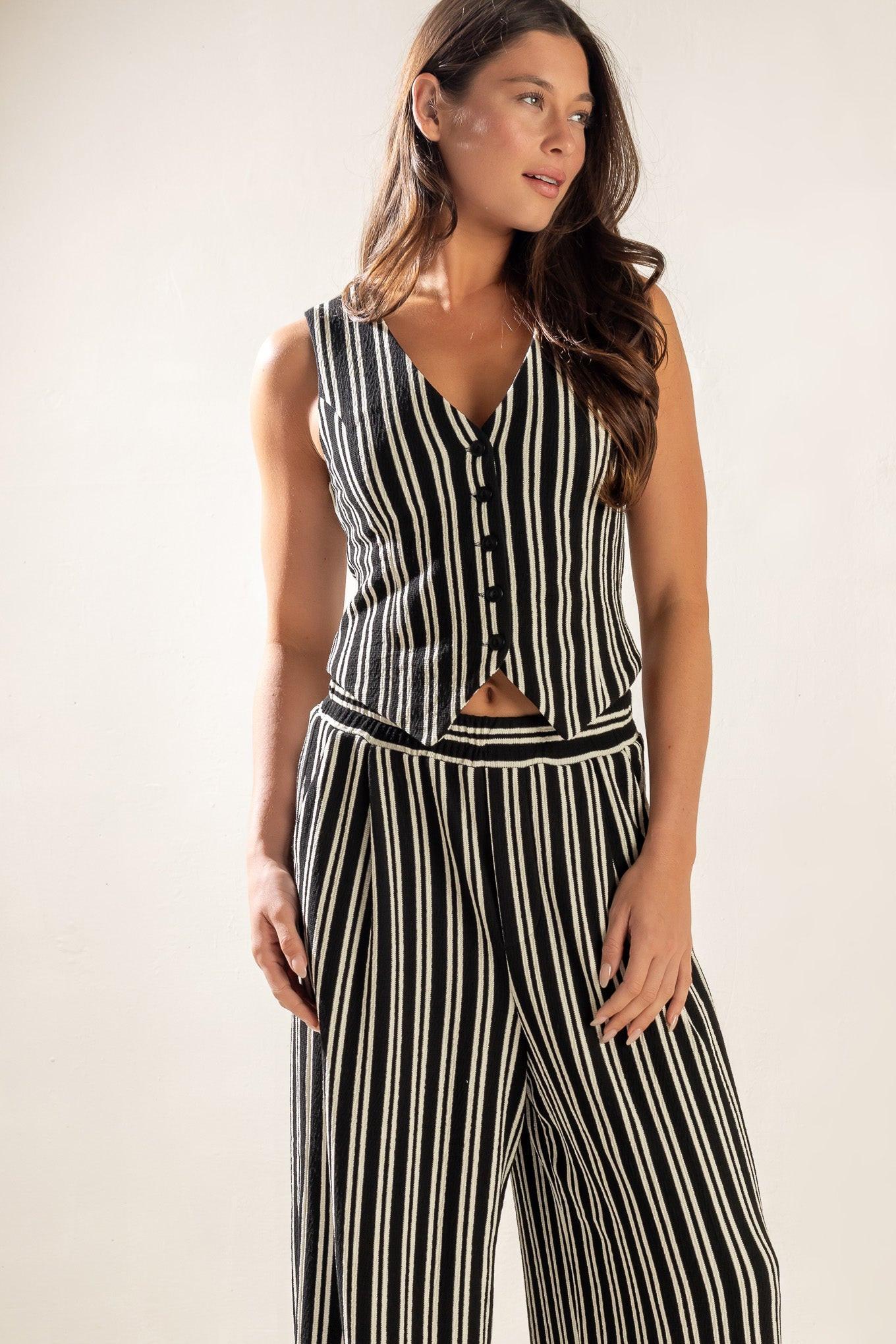 In the Quiet Shade Woven Vest in black, view 1 — Soul Flow Apparel
