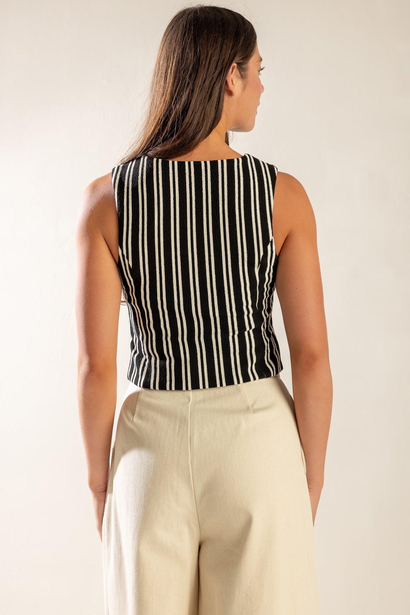 In the Quiet Shade Woven Vest in black, view 7 — Soul Flow Apparel