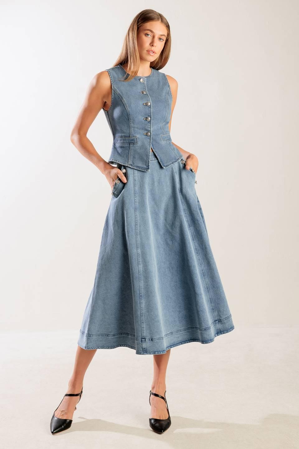 At First Glance Denim Vest in blue, view 5 — Soul Flow Apparel