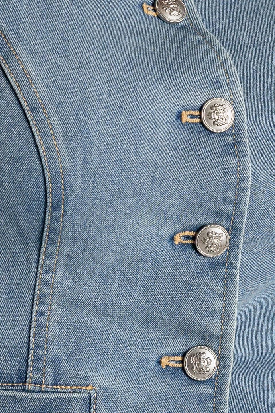 At First Glance Denim Vest in blue, fabric swatch — Soul Flow Apparel