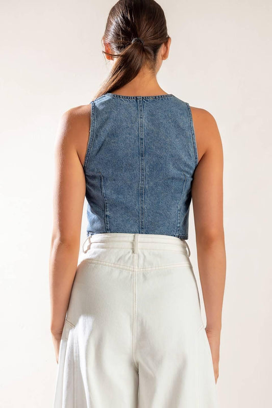 Picture Perfect Denim Vest, view 6 — Soul Flow Apparel